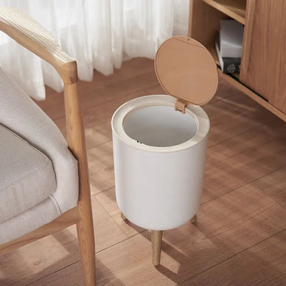 Houten Hoge Afvalemmer met Drukdeksel – EcoBin