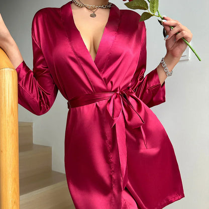 Satin-Finish Wrap Morning Gown - Ramona