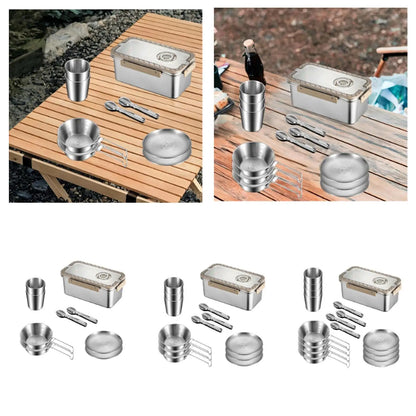 Camping Messware Kit RVS Bestek met Opslagdoos – CampSet