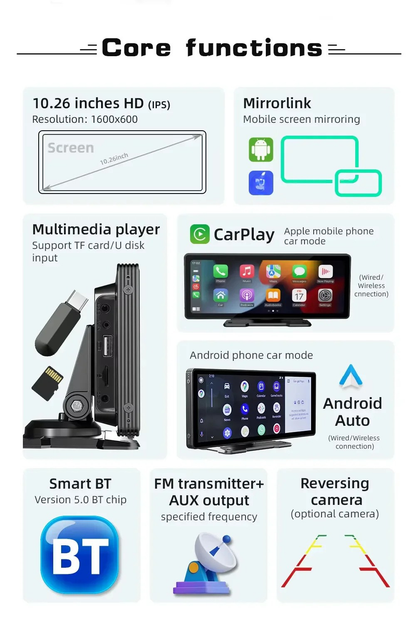 Universele 10,26-inch (26,06 cm) Auto Multimediaspeler met Draadloze CarPlay en Android Auto