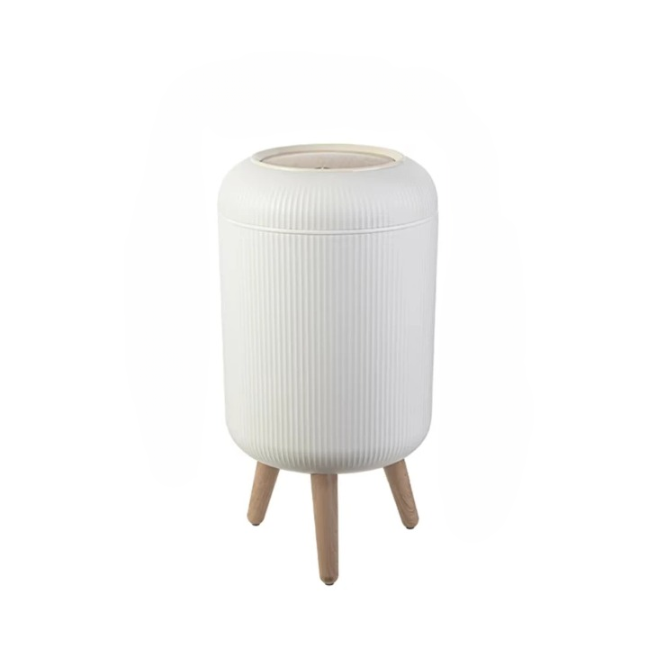 Houten Hoge Afvalemmer met Drukdeksel – EcoBin