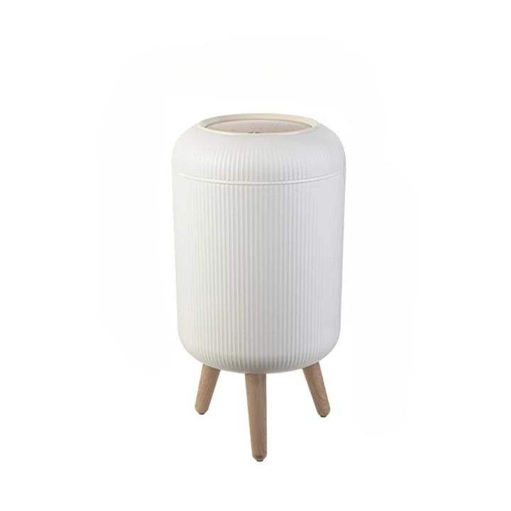 Houten Hoge Afvalemmer met Drukdeksel – EcoBin