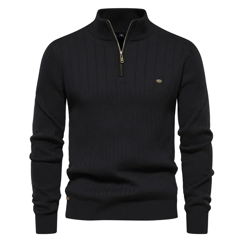 Katoenen Heren trui met rits en opstaande kraag – Ardel