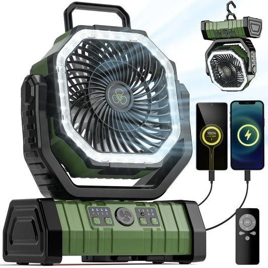 Camping Fan met 20.000mAh Batterij, LED Lamp & Afstandsbediening – AirMate