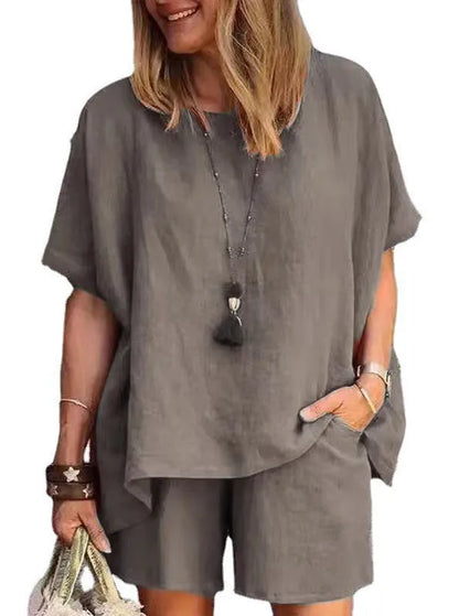 Trendy Tweedelige Linnen Dames Zomerset met Shorts – Nayla