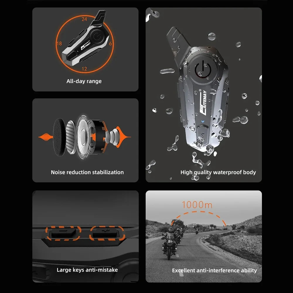 Bluetooth Motorhelm Intercom Headset met 1000m Bereik & IPX6 Waterdicht – RoadComm