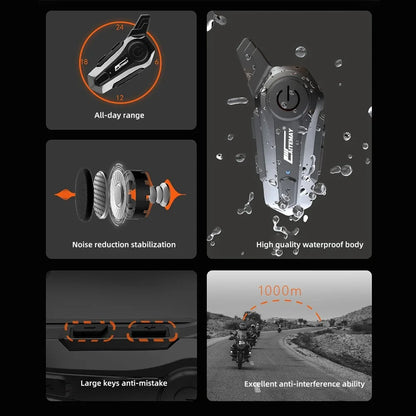 Bluetooth Motorhelm Intercom Headset met 1000m Bereik & IPX6 Waterdicht – RoadComm