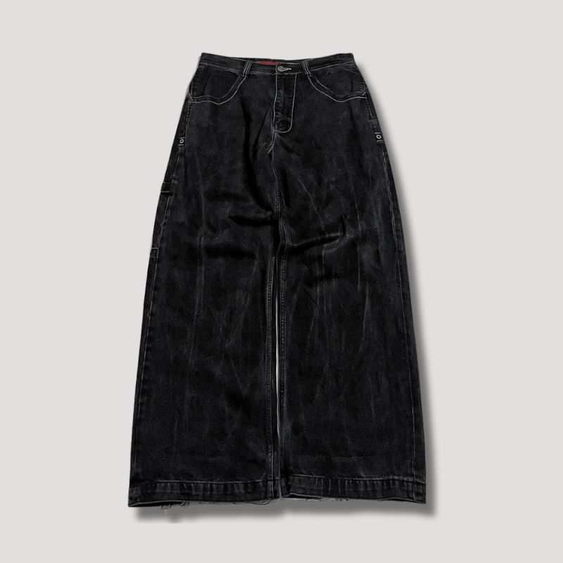 Zwarte Baggy Jeans met Hoge Taille – Raven