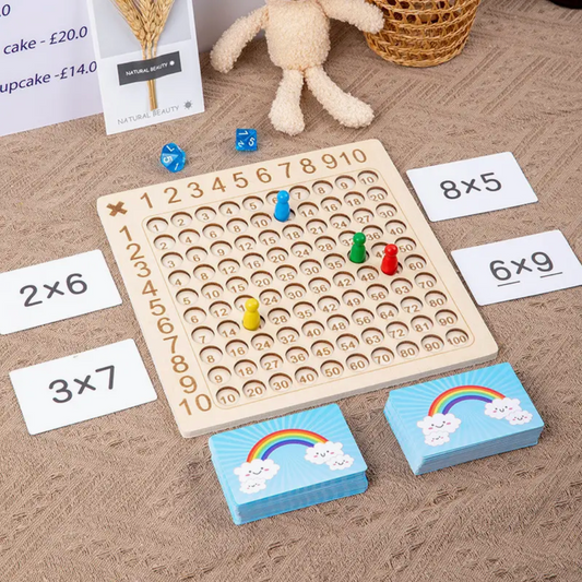 Houten multiplicatiespel voor kinderen met leerkaarten – Maximo