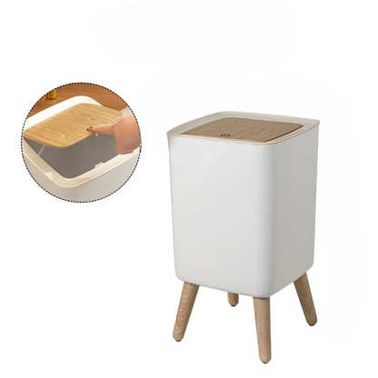 Houten Hoge Afvalemmer met Drukdeksel – EcoBin
