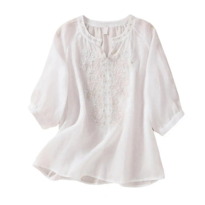 Geborduurde Dames Zomerblouse van Katoen – Ysolde