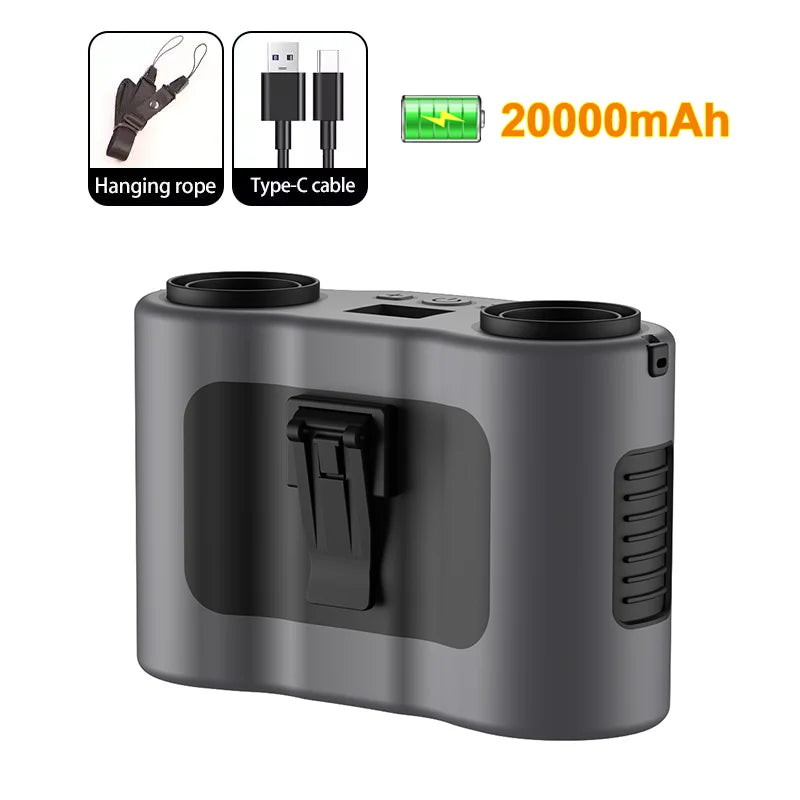 Draagbare heupclipventilator met dubbele luchtuitlaten & 20.000mAh batterij – BreezeMate