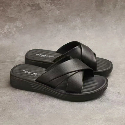 Dames Wedge-Slipper van synthetisch leer met open teengebied – Cassy