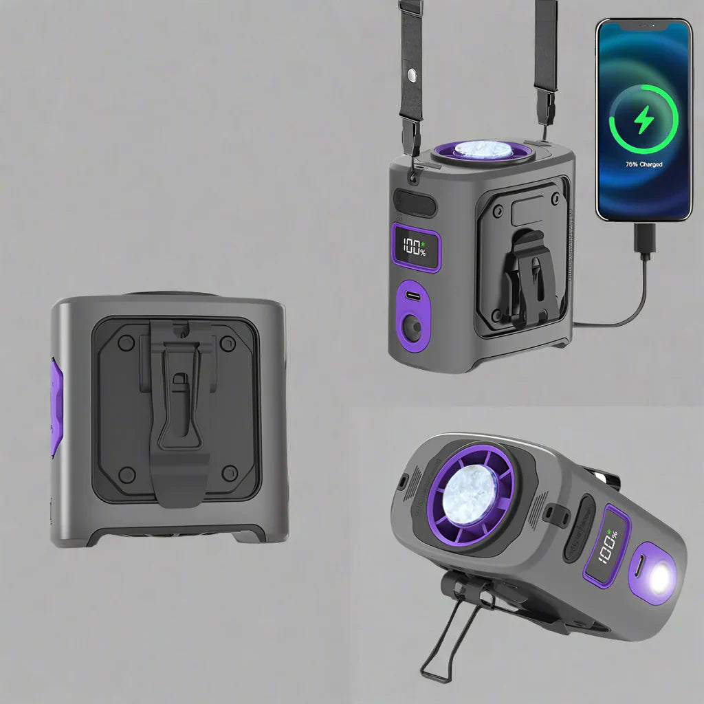8000mAh Draagbare Koelende Heupventilator met Powerbank & LED Licht – FrostBreeze