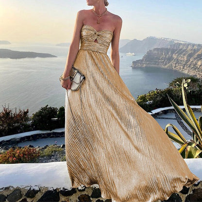 Maxi Zomerjurk met V-hals en Taille-accent – Rosa