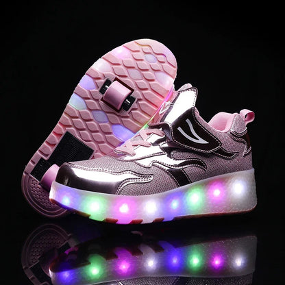 Rollschaatsen voor kinderen met LED-verlichting en afneembare wielen.