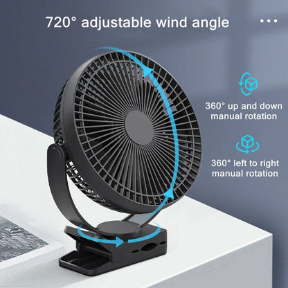 Draagbare USB Oplaadbare Ventilator met 10000mAh Batterij & Klem – Zephyr