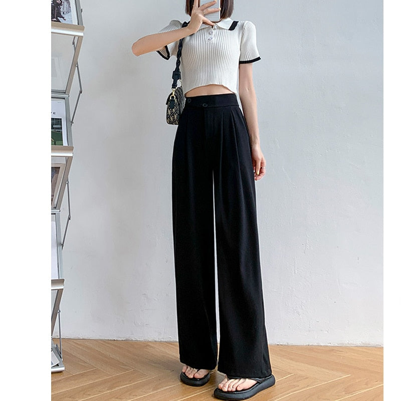 Casual Hoge Taille Damesbroek met Wijde Pijpen - Emilia