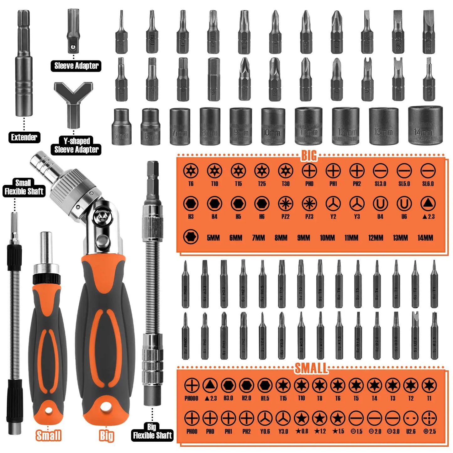 68-in-1 Ratsleutelschroevendraaierset met Magnetische Bits & Verlengstuk – FortiDrive