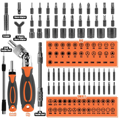 68-in-1 Ratsleutelschroevendraaierset met Magnetische Bits & Verlengstuk – FortiDrive