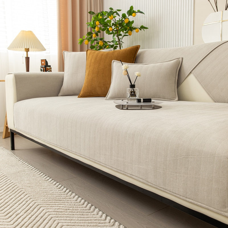 Chenille Bankbeschermer met Visgraatstructuur – VeluraShield