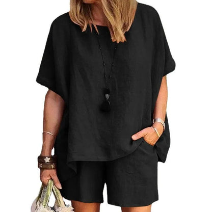 Trendy Tweedelige Linnen Dames Zomerset met Shorts – Nayla