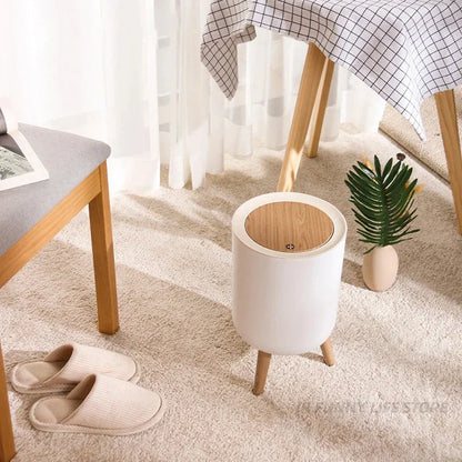Houten Hoge Afvalemmer met Drukdeksel – EcoBin