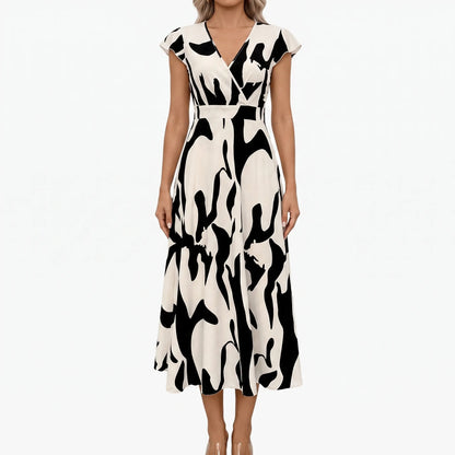 Short Sleeve V-Neck Midi Dress - Janet