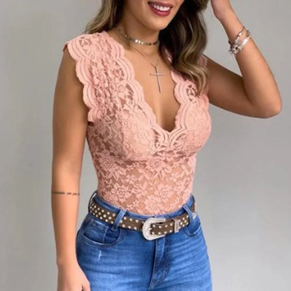 Slim-Fit Sleeveless Lace Top - Crystal