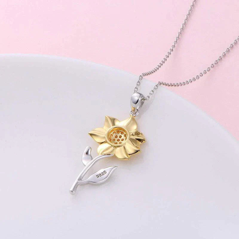 Gouden Damesketting van Sterling Zilver met Zonnebloemhanger – Marélie