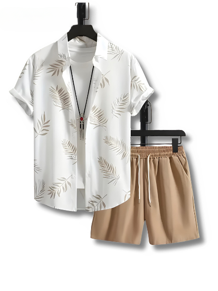 Tweedelige Heren Zomer Set met Bladprint - Kiano
