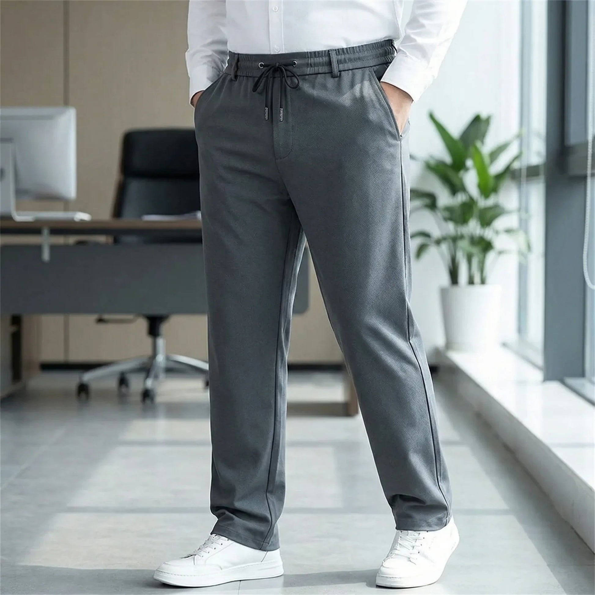 Straight Fit Elastic Waist Casual Pants - Donnie