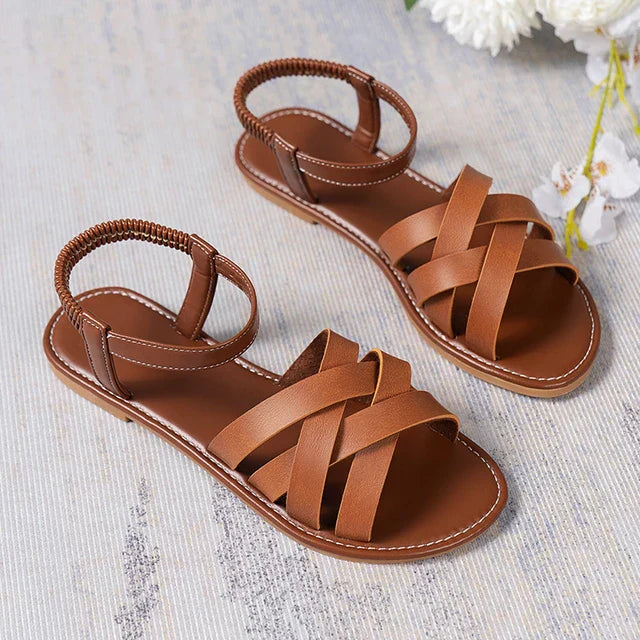 Bruine Romeinse Dames Zomersandalen met Antislipzool – Yvelle