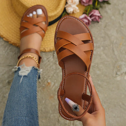 Bruine Romeinse Dames Zomersandalen met Antislipzool – Yvelle