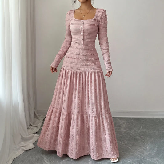 Textured Long Sleeve Tiered Maxi Dress - Rachael