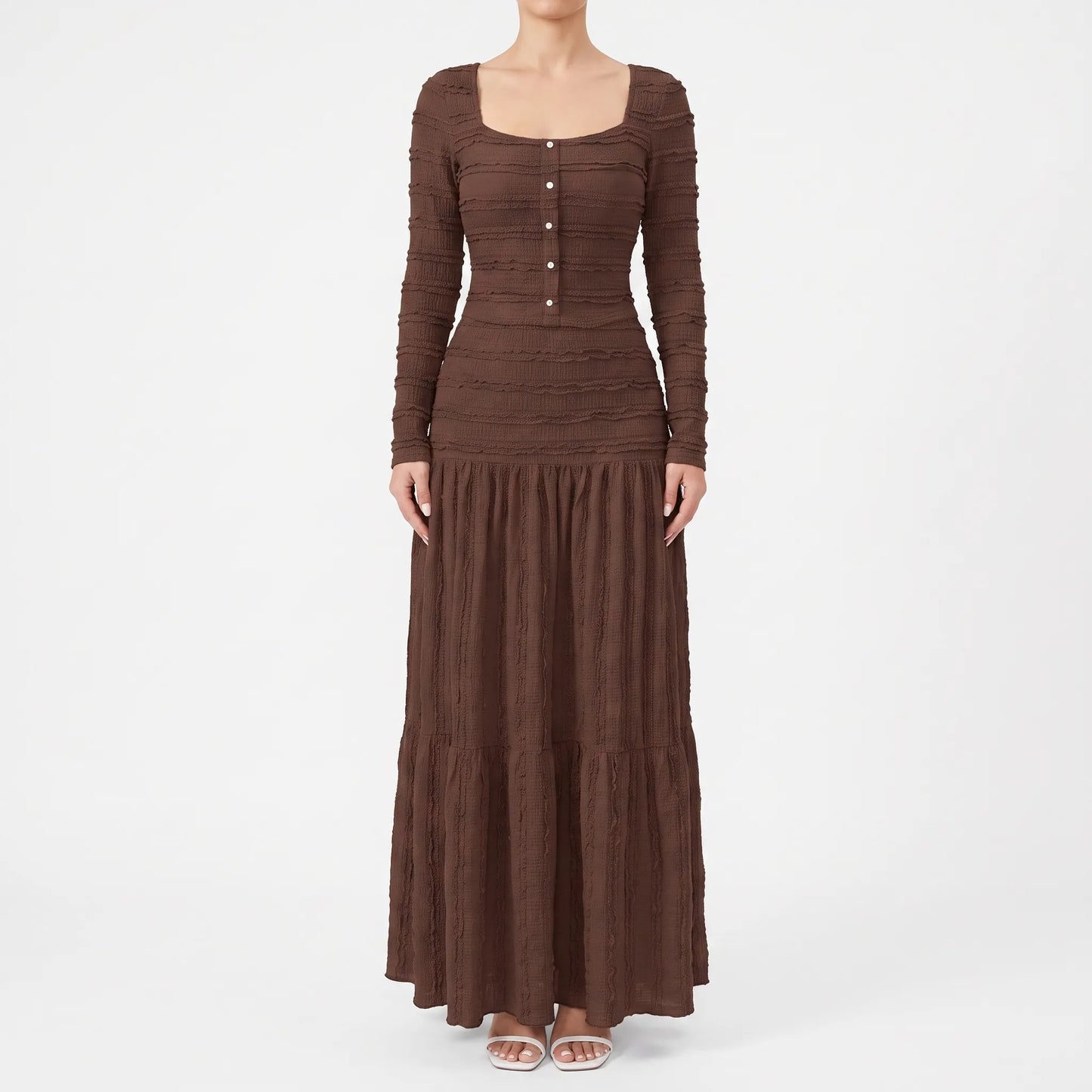 Textured Long Sleeve Tiered Maxi Dress - Rachael