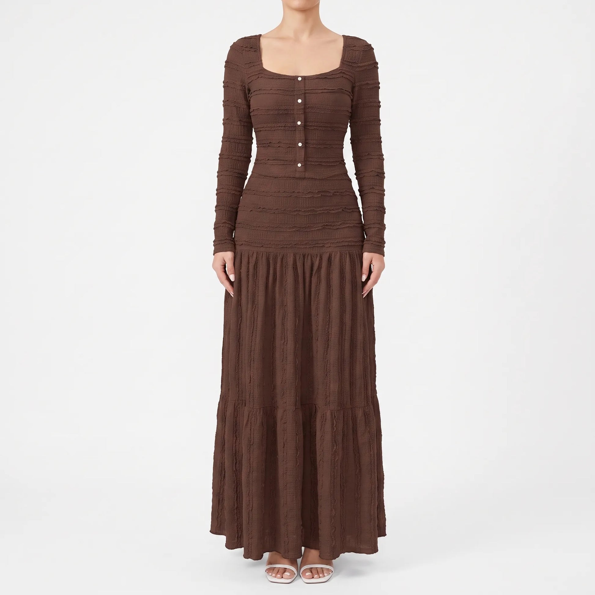 Textured Long Sleeve Tiered Maxi Dress - Rachael