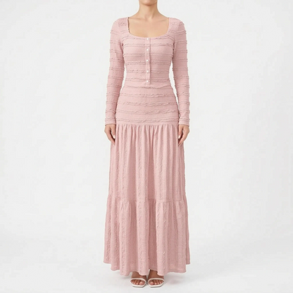 Textured Long Sleeve Tiered Maxi Dress - Rachael