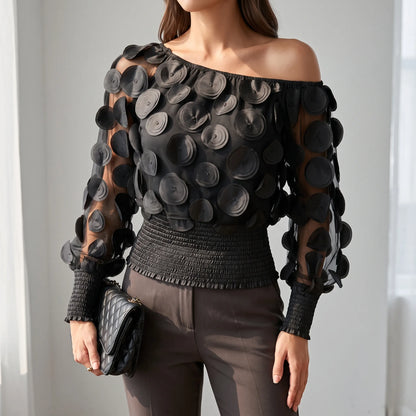 Textured Sheer Evening Blouse - Lillian