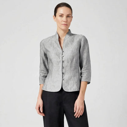 Three-Quarter Sleeve Mandarin Collar Blouse - Jeanette