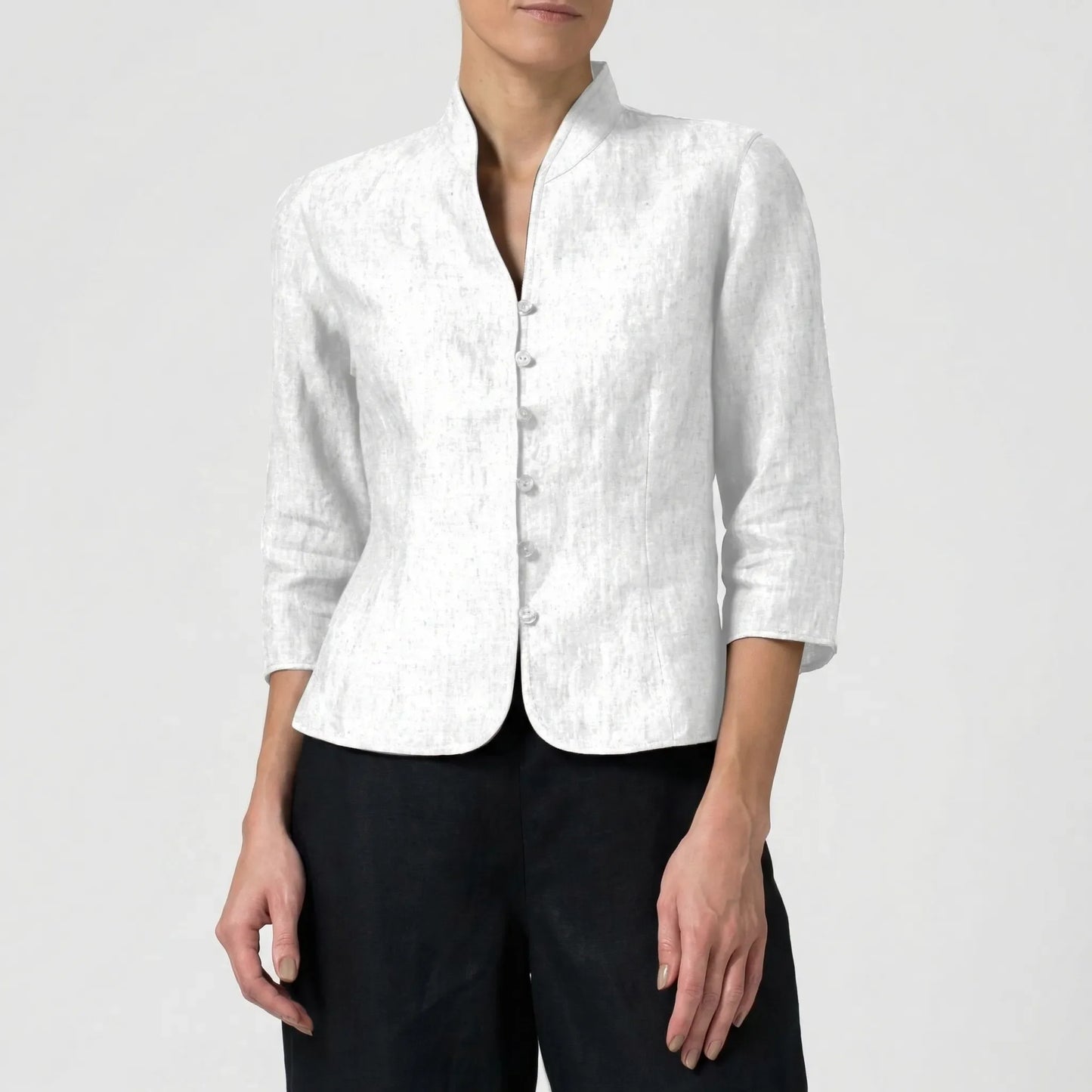 Three-Quarter Sleeve Mandarin Collar Blouse - Jeanette