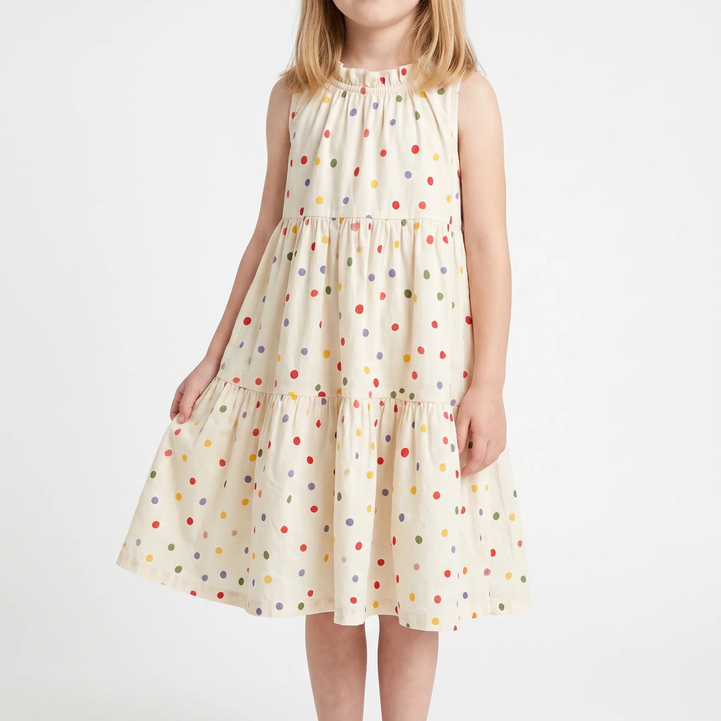 Tiered Polka Dot Sleeveless Dress - Dotella