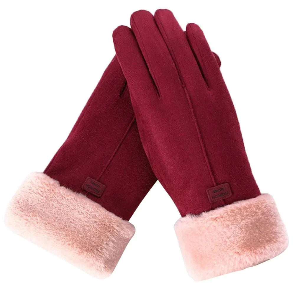 Touchscreen-Compatible Winter Gloves With Plush Trim - Debra