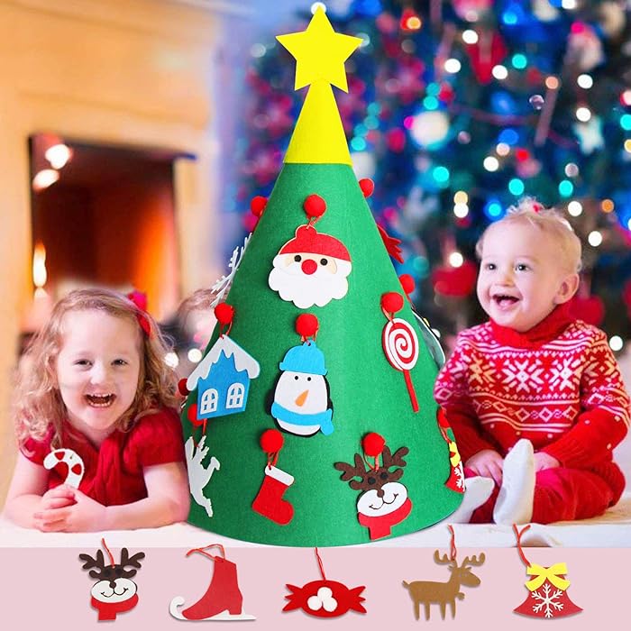 Kerstboom van vilt om zelf te versieren – met 30 decoratie-elementen