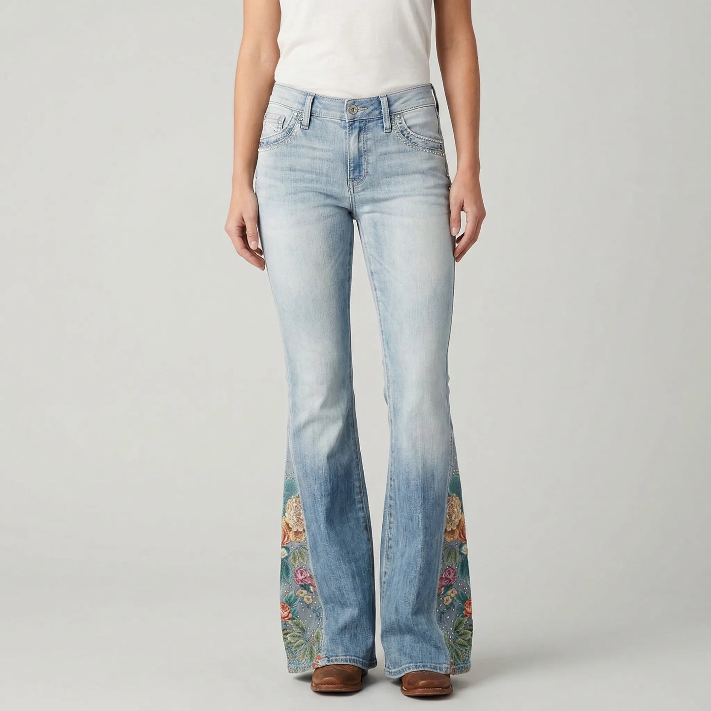 Uitlopende Jeans Met Bloemenprint - Janie