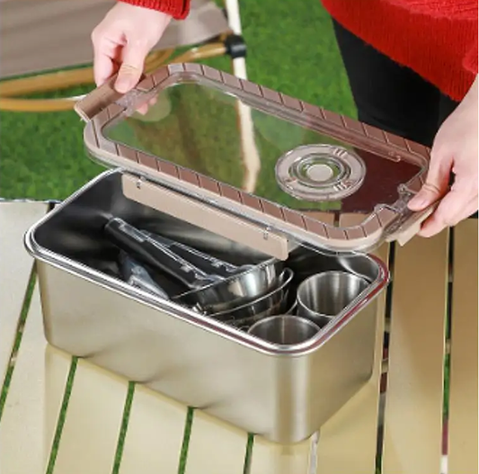 Camping Messware Kit RVS Bestek met Opslagdoos – CampSet