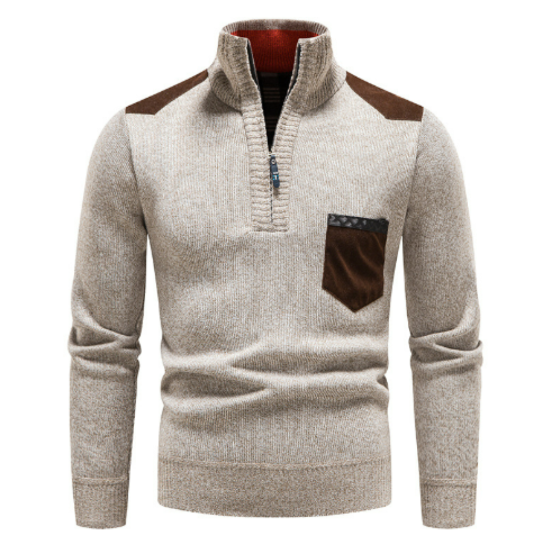 Heren trui met edge-zipper-hals en lange mouwen – Cedric