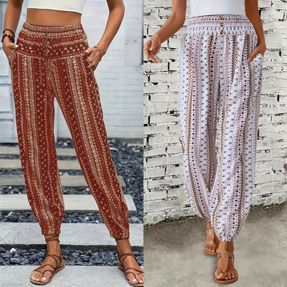 Boho Hoge Taille Damesbroek met Print & Geraffineerde Taille – Linara