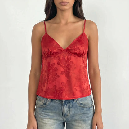 V-Neck Satin Cami Top -  Leona