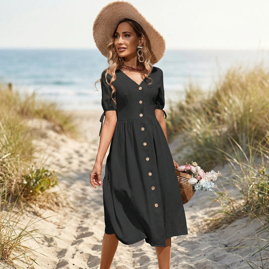 V Ausschnitt Midikleid Mit Knopfleiste - Maxine